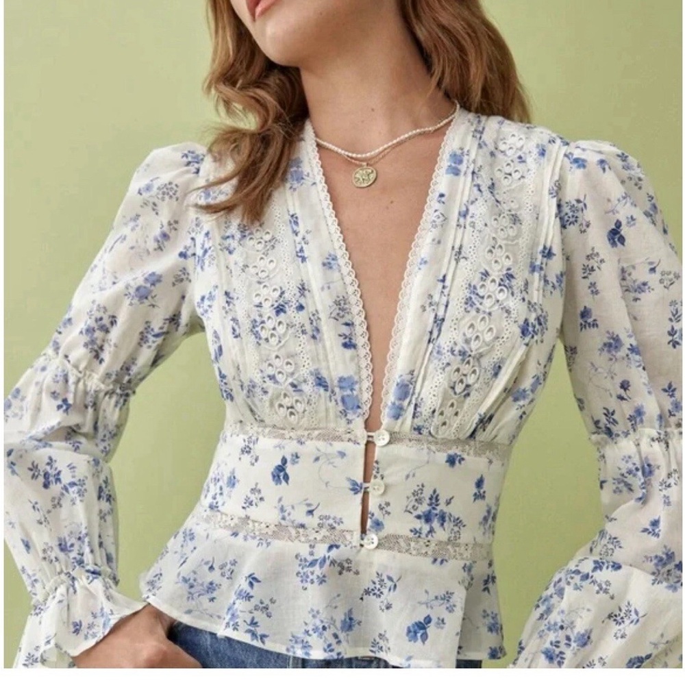 Reformation Meadowlark Lace V-Neck Blouse